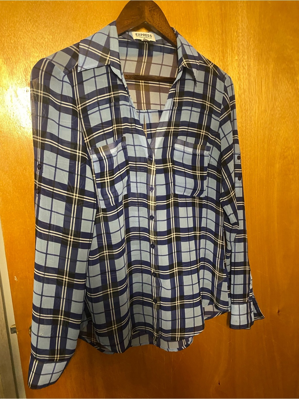 Express Blue Plaid Button-Down Shirt